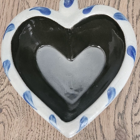 Rowe Pottery Works Heart Bowl w/ Handle Blue Grey - Picture 3 of 7